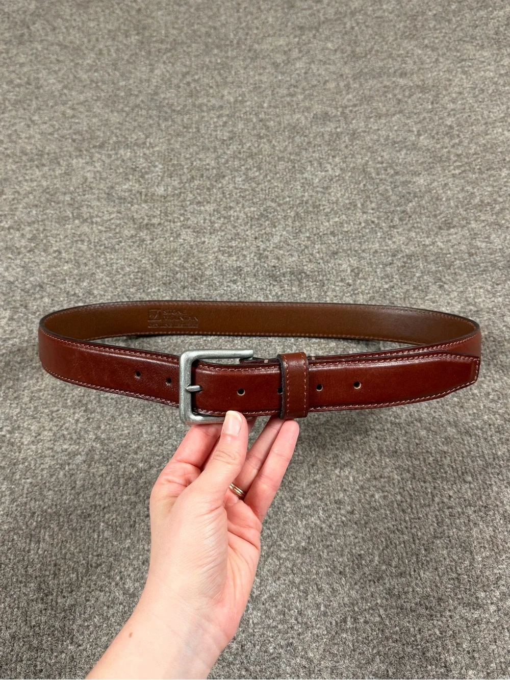 Stone Mountain Brown Genuine Leather Belt Men’s M 34-36 Silver Square Buckle
